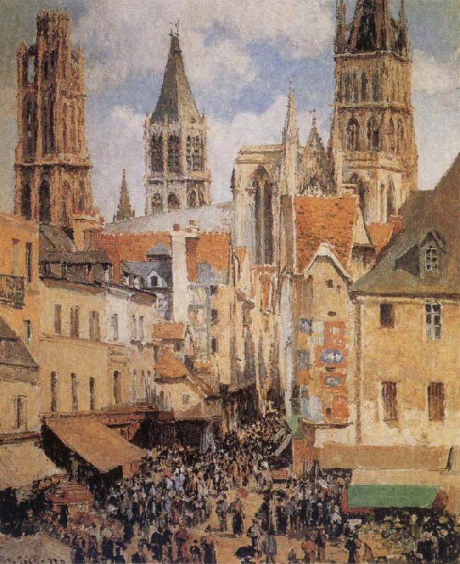 Camille Pissarro The Old Marketplace in Rouen and the Rue de l-Epicerie oil painting image
